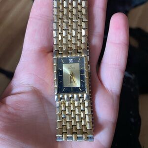 Gold and Silver Smartwatch with Rectangular Face and Crystal Accents